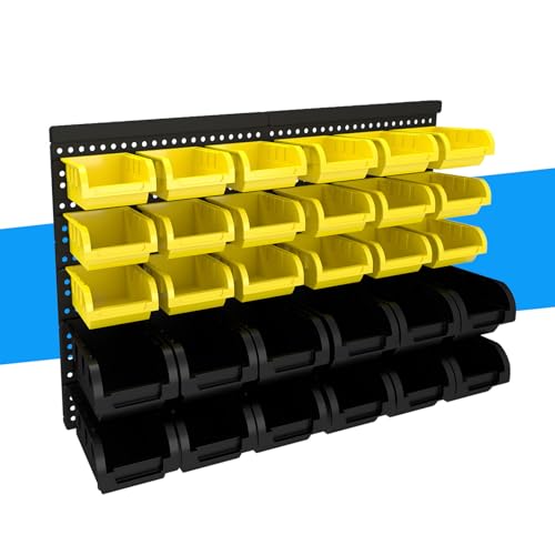 30Pcs Plastic Wall Mounted Storage Bins Parts Rack Nuts And Bolt Bins Organizer For Shop Garage for Screws, Nuts, Bolts, Nails, Beads, and Small Hardware Parts(YELLOW+BLACK, 30) - color: Yellow+Black, size: 30