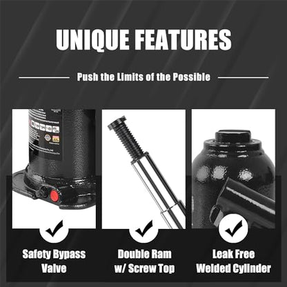 Torin ATH80402XB-1 Double Ram Welded Bottle Jack for Car Auto Repair and House Lift, 4 Ton (8,000 LBs) Capacity - size: 10 Ton（220，000 lbs）