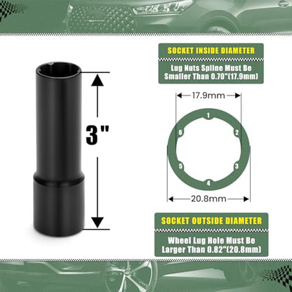 Small 6 Point Spline Lug Nut Socket, 1/2-Inch Drive Impact Square Tool – Easily Remove M12x1.5, M12x1.25, 1/2-20, M10x1.25, 3/8-20 Lug Bolts/Nuts | 1 Pc (Black) - size: 6 Spline Socket