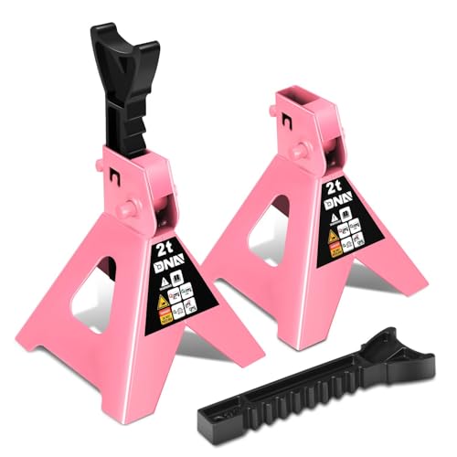DNA Motoring 1 Pair Jack Stands, 2 Ton (4400 lbs) Capacity Car Lifting Stand, Adjustable Height Car Jack Stands for Cars, Sedans, Small Vehicles, SUV, TOOLS-00681-PK - style: 2 Ton Pink