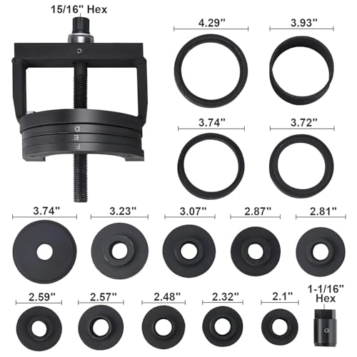 FreeTec Master Wheel Hub Removal Tool Set - C to U Sizes Back and Front Wheel Bearing Remover and Installer Tool Kit