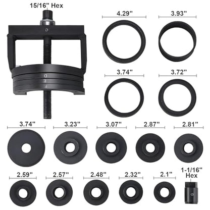 FreeTec Master Wheel Hub Removal Tool Set - C to U Sizes Back and Front Wheel Bearing Remover and Installer Tool Kit
