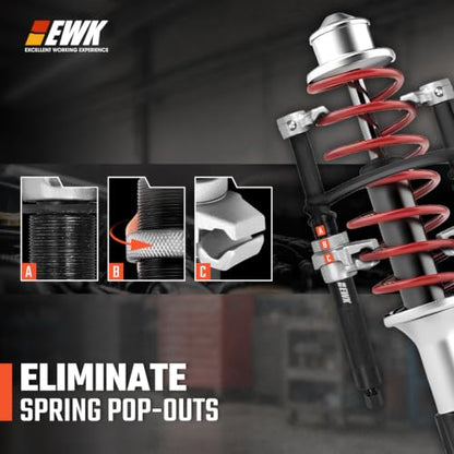 EWK Coil Spring Compressor Tool Set, 3-Piece Kit for MacPherson Strut | Parallel Safety Bracket & Dual Anti-Slip Jaws for Stable Spring Compression, 2645 lb Capacity