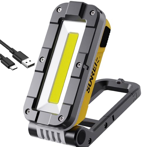 SUNREI IPX5 1000LM COB Work Light, Magnetic Flashlight for Car Repair | Rechargeable 1000LM COB Work Light with Magnetic Base & Hook, 200° Swivel, 7 Modes for Car Repair, Job Site, Emergencies - color: Yellow, style: V1000