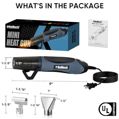ROMECH 350W Heat Gun with 2 Nozzles, Dual Temp Heat Gun 400°F-660°F, Fast Heat Hot Air Gun with Overload Protection for DIY Craft Embossing Shrink Wrapping (Blue) - color: Blue