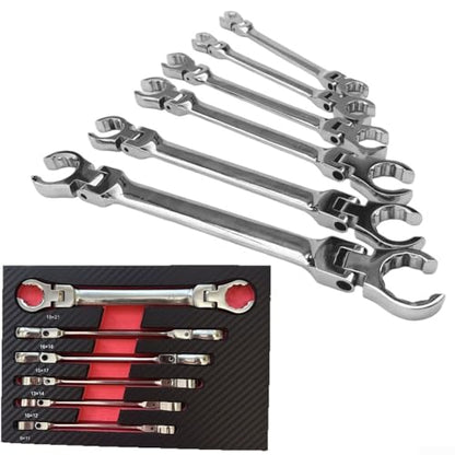 Adjustable Flare Nut Wrench Set with for FLEX Head, Chrome Vanadium Steel, Double Head, 9mm-21mm Sizes, Mirror Polished, for Home and Workshop Repairs