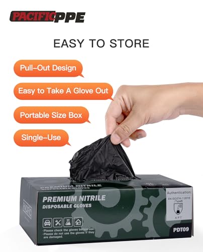 PACIFIC PPE 6-mil Heavy Duty Black Nitrile Gloves, Chemical Resistant, Food Safe, Latex Free Disposable Gloves for Mechanic, Cooking, and Cleaning, 100PCs, Large - size: Large(Pack of 100)
