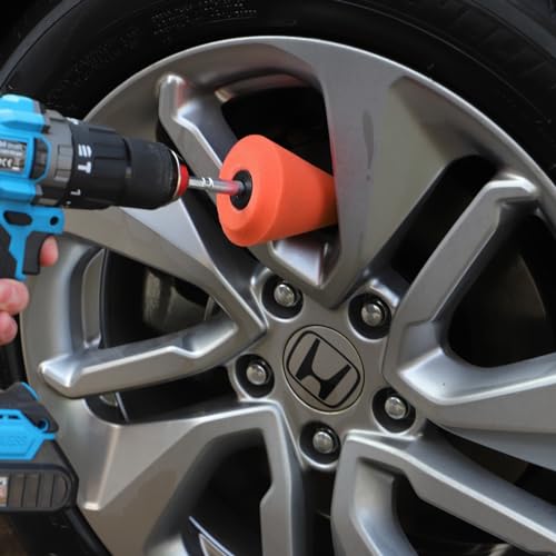 SPTA Polishing Cone, Car Wheel Hub Drill Buffing Sponge Pads Kit, Polishing Ball (Orange T140 Heavy Cut Polishing Cone) - color: Orange T140 Heavy Cut Polishing Cone