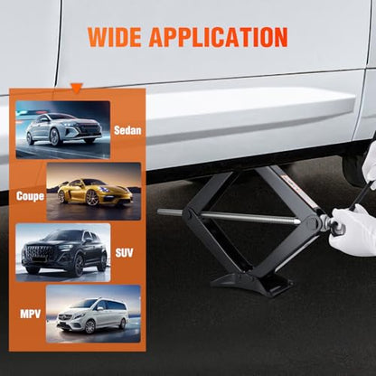 Nilight Scissor Jack for Car 2 Ton (4409 lbs), Heavy Duty Steel Scissor Lift Jack Car Kit with Crank Handle for Sedan SUV MPV Tire Changing, 3.9''-15.7'' Lifting Range Portable Small Jack, Black - size: 2T with Crank Handle, Black
