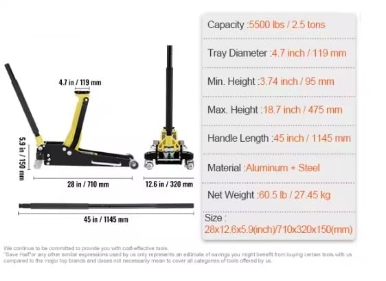 Car Jacks Car Jack 1.5-3 Ton Floor Jack Aluminum&Steel Racing Jack Single Pistons Quick Lift Pump Tire Change Tool,2.5 Ton - color: 2.5 Ton