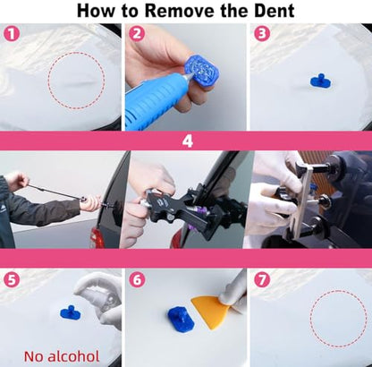 Professional Car Dent Repair Kit - 2-in-1 Slide Hammer T-Bar Bridge Puller with 100W Hot Glue Gun Rubber Hammer and 76 Tabs - for Auto Body Paintless Removal on Vehicles Appliances and Metal Surfaces - size: Dent Puller Kit-B