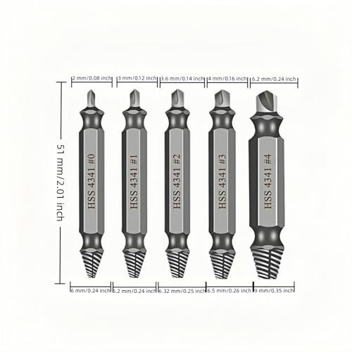 5 Piece Damaged Screw Extractor Set Professional Broken Bolt and Stripped Stud Remover Kit for Automotive and Home Repair