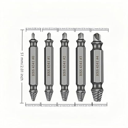 5 Piece Damaged Screw Extractor Set Professional Broken Bolt and Stripped Stud Remover Kit for Automotive and Home Repair
