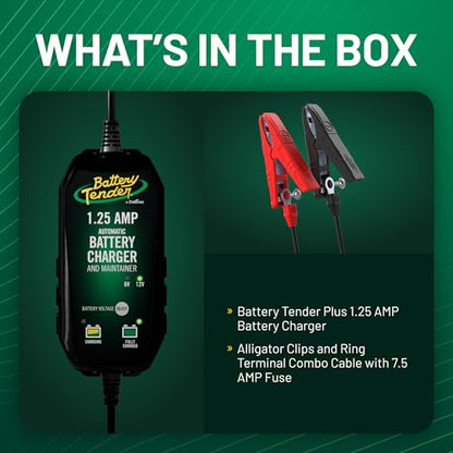 Battery Tender Plus 12V 1.25 AMP Battery Charger and Maintainer: Fully Selectable 6V or 12V Battery Charger and Maintainer for Powersports ATVs, Motorcycles, Snowmobiles, and More - 022-0211-DL-WH