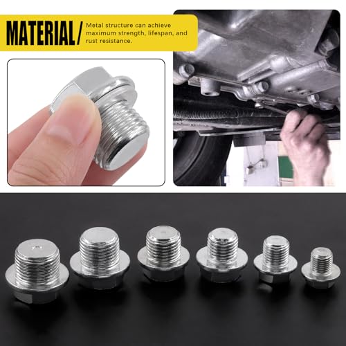 28 Sets Oil Drain Plug Assortment Kit, M10 M12 M14 M16 M18 M20 Steel Oil Drain Plugs with Aluminum Washer Gasket, Engine Oil Drain Plug Replacement Compatible with Honda, Hyundai, Toyota, Ford