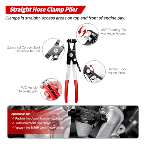 Clamp Removal Tool, Fuel Line Pliers for Radiator Fuel & Vacuum Line Repair | Hose Clamp Pliers Set with Straight Clamp Tool, Removal Plier, Large & Small Jaw Fuel Line Tools, Oxford Storage Bag