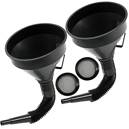 Flex Funnel - Wide Mouth Flexible Funnel with Handle, Multi-Functional Large Plastic Automotive Funnels for Cars and Motorcycles, Engine Oil, Liquid, Diesel, Kerosene,Gasoline (2pcs x 5.2" Black)