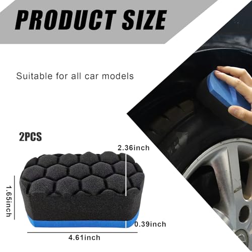 2 PCS Tire Waxing Applicator Pad, Easy Grip Hex Logic Tire Shine Dressing Applicator Sponge, Universal Automotive Tire Polishing Sponge Pads, Detailing Car Accessories (Blue)