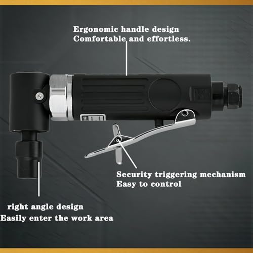 Air Angle Die Grinder,1/4 pneumatic Right Angle Die Grinder, 20000 RPM, 90 degree pneumatic rotation, For grinding, cutting, polishing, weld repair, and deburring, including 1/4 &1/8Collets Included