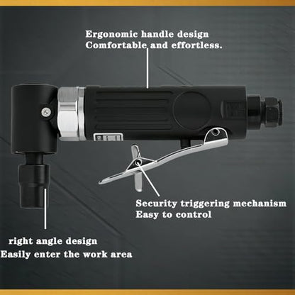 Air Angle Die Grinder,1/4 pneumatic Right Angle Die Grinder, 20000 RPM, 90 degree pneumatic rotation, For grinding, cutting, polishing, weld repair, and deburring, including 1/4 &1/8Collets Included