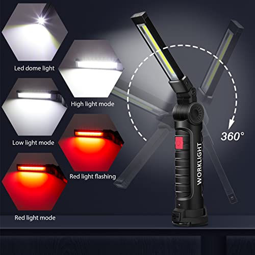 Tuanse LED Rechargeable Work Light with Magnetic Base Hanging Hook, 360° Rotate Magnetic Flashlights for Mechanics Car Repair Home Garage Camping, Tool Gifts for Men Dad Father(6 Pcs,Large and Small) - size: Large and Small