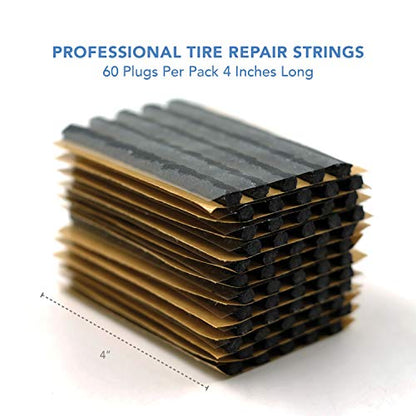 CKAuto 60pcs 4" Black Tire Repair Strings, Automotive Tool Tire Repair Plugs for Tubeless Off-Road Tires Car, Bike, ATV, UTV, Wheelbarrow, Mower - color: Black, size: 4" x φ0.236" 60pcs