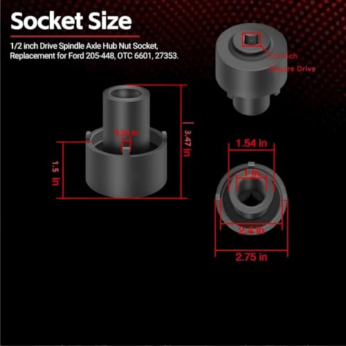VCC Rear Hub Nut Socket Rear Axle Nut Wrench for Ford F-250, F-350, 4 Lug Spindle Nut Socket for 10-1/2-inch Rear Axle, 2-3/4-inch Outer