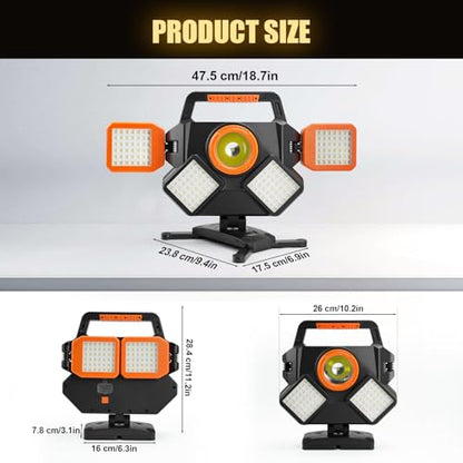 Tresda 5000LM Rechargeable Work Light, Magnetic LED Work Light with 360° Adjustable Foldable Design, 8000mAh Battery Powered Portable Work Light for Car Repair, Garage, Workshop, Camping & Emergency