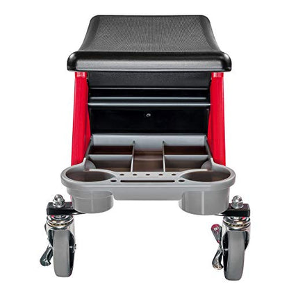 Powerbuilt Heavy Duty Roller Mechanics Seat and Brake Stool with 4-in. Rubber Swivel Casters Roll Over Anything, Big Seating Platform, Slide Out Tool Trays and Drawer 300 lb. Capacity – 240036 - style: Industrial