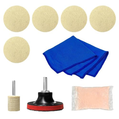 Glass Polishing Kit, Car Windscreen Scratch Removal Tool Repair Set with Cerium Oxide Powder, Felt Buffing Pad Wool Polishing Kit for Glass Window Windshield, Car Accessories