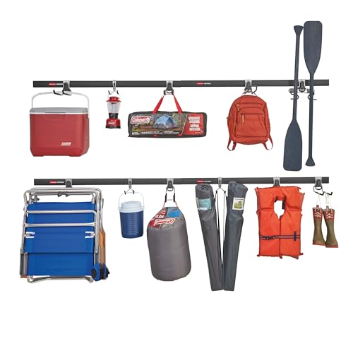 Rubbermaid 15-Piece FastTrack Garage Wall-Mounted Storage Kit, 4 Rails and 11 Hooks, for Home/House/Tool/Sports/Equipment/Utility Purposes - size: 4 Rails, 11 Hooks