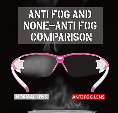 HTS HUNTERSKY Super Flexible Lightweight Anti Fog Wrap-Around U6 Clear Shooting Safety Glasses with ANSI Z87.1 Scratch Resist - color: Pink / Clear (1 Pack)