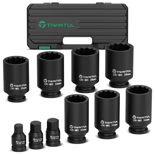 1/2" Drive Axle Nut Socket Set, 12 Point Spindle Impact Socket | 10Pcs Deep Impact Socket Set 14/17/19/30/32/34/35/36/38/39mm for DIY Car, Heavy Equipment Maintenance, Auto - size: 10pcs-1/2"