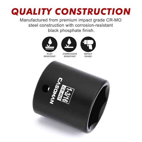 CASOMAN 1/2" Drive x 1-3/16" Impact Socket, 6-Point, SAE, CR-MO - size: 30.16 mm (Shallow), style: 6-Point Socket