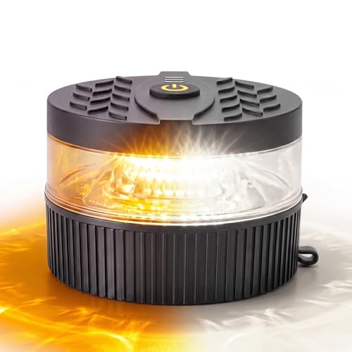 Battery Operated Amber/White Beacon Strobe Light w/Magnetic Base, Portable USB-C Rechargeable Mini Roof Top LED Warning Emergency Flashing Lights for Trucks, Vehicles, Car, Tractor 1-Pcs - color: Amber/White