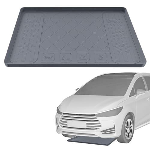 27''×27'' Garage Floor Mat Drip Tray, Oil Spill Mat Under Car Oil Drip Pan, Soft Silicone Pad With Raised Edge, Driveway Pad Liquid Leaks Non-Slip No Splatter for Auto & Home Floor Protection（Grey)