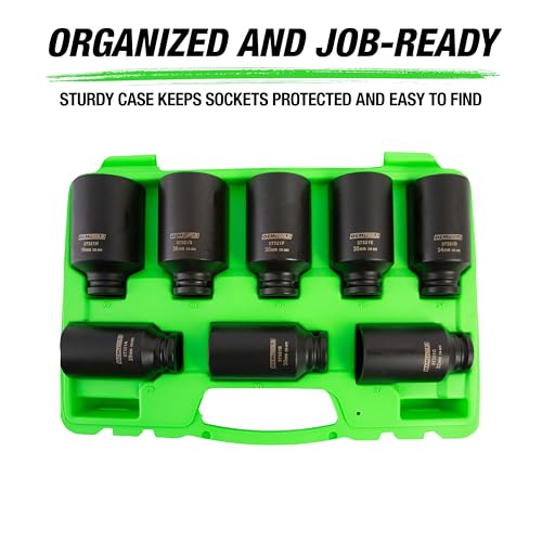 OEMTOOLS 37321 8 Piece 1/2 Inch Drive Axle Nut Socket Set, 12 Point Set, 29mm, 30mm, 32mm, 34mm, 35mm, 36mm, 38mm, and 39mm Socket Set with Case - style: 12 Point