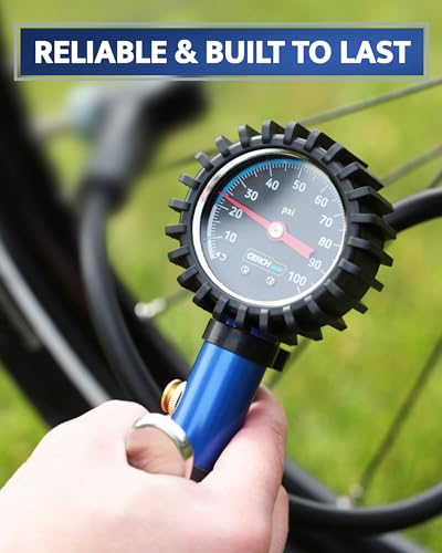 Presta Valve Adaptor Pump with Removable Schrader to Presta Valve Air Chuck – Accurate Bike Tire Inflator & Pressure Gauge for Air Compressor, 100 PSI - size: Presta & Schrader
