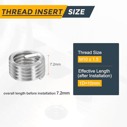 HARFINGTON 20pcs Wire Thread Repair Inserts M10 x 1.5 x 1D (10mm) Metric 304H Stainless Steel Helical Coiled Wire Screw Threaded Sleeve Sheath for Automotive Repairs - size: M10 x 1.5 x 1D