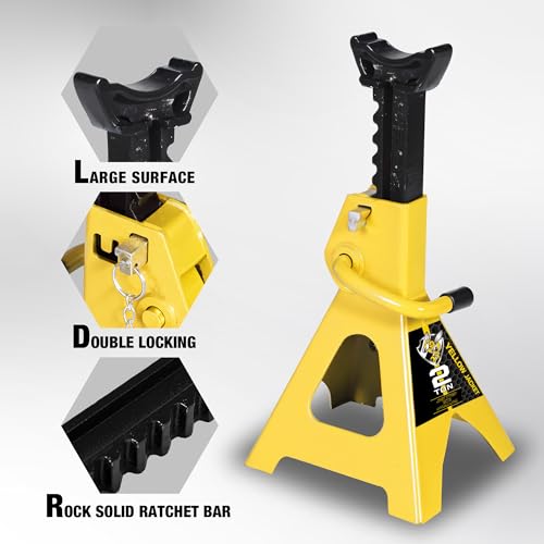 YELLOW JACKET 2 Ton Jack Stands (1 Pair) – Double-Locking Design for Cars & SUVs, 4400 lb Capacity, Premium Steel Construction