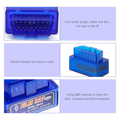 1 PC Car OBDII Diagnostic Tool, ELM327 Bluetooth Code Reader & Scanner for Real-time Data, Works with Android iOS, Universal for Most Cars & Trucks (Blue)