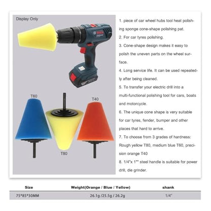 Electric Drill Burnishing Ball Polishing Cone Set Car Hub Buffing Sponge Kit(Blue 1pc) - color: Blue 1pc