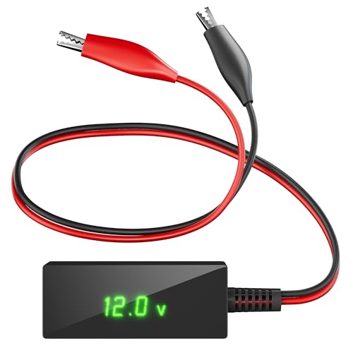 SUNAPEX Digital Battery Voltage Tester - Battery Voltmeter with LCD Display and Alligator Clips - 6V 12V 24V 48V Battery Checker for Golf Cart Motorcycle RV Marine Car & Off-Grid Solar Batteries