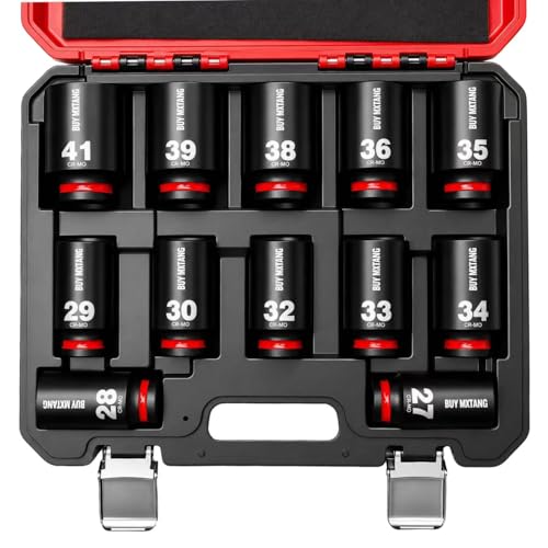12 PCS 1/2''Drive Deep Impact Socket Set,Extended Socket Set, 6-Point Metric Size 27mm, 28mm, 29mm, 30mm, 32mm, 33mm, 34mm, 35mm, 36mm, 38mm, 39mm, 41mm Socket, Cr-Mo Steel,Heavy Duty Socket Set - size: 1/2 12PCS Socket Set Metric