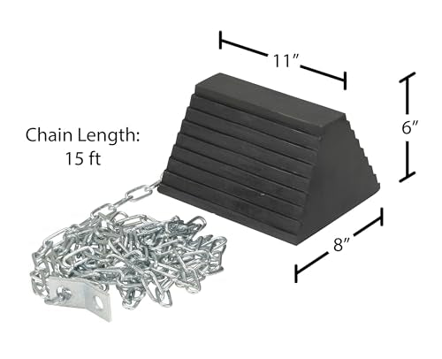 Vestil RWC-8/OH-15-HD Molded Rubber Wheel Chock Chain Hanger 8 in. x 11 in. x 6 in. Black