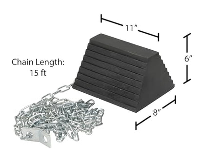 Vestil RWC-8/OH-15-HD Molded Rubber Wheel Chock Chain Hanger 8 in. x 11 in. x 6 in. Black
