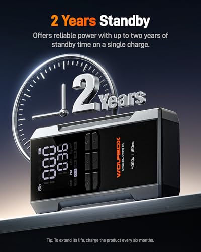 WOLFBOX MV24A 4000A Jump Starter with 160PSI Air Compressor, 12V Car Battery Booster, 88.8Wh Portable Jump Box (10L Gas/10L Diesel) with 65W Fast Charging, Tire Inflator, Jumper Cables, LED Light - size: 4000A