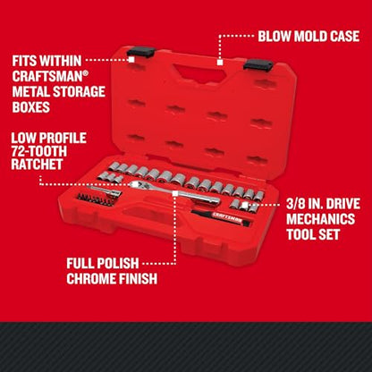 CRAFTSMAN Mechanics Tool Set, 33 Piece, 3/8 Inch Drive SAE/Metric (CMMT12113) - size: 3/8-Inch, style: 33-Piece Set