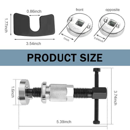 Car Brake Piston Rewind Tool, Rust-proof Disc Caliper Adjustment Kit, Car Rear Brake Pad Wind Back Right Handle Tool Set, Universal Piston Wind Back Replacement Accessory (Silver)