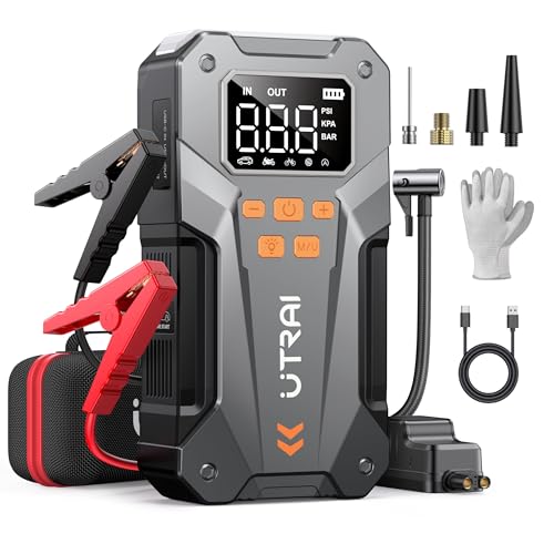 UTRAI 5500A 150PSI Jump Starter with Air Compressor, 12V Portable Jump Box (All Gas/10L Diesel), Jump Pack with LED Light, Car Jumper with Jumper Cables, Storage Case Included - color: Silver